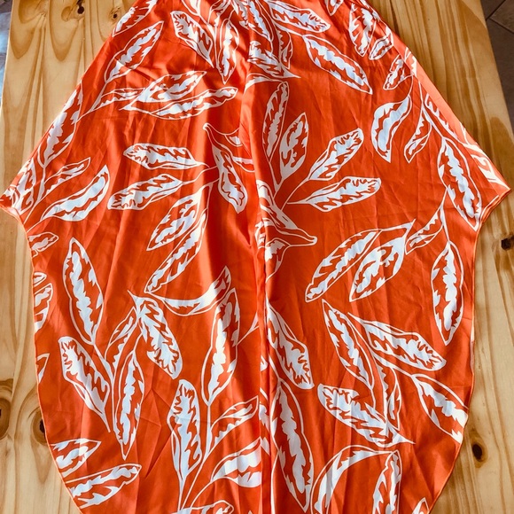 Orange Floral Woman High Waist Asymmetric Hem Pants Boho With White Blouse Sz S - Picture 3 of 13